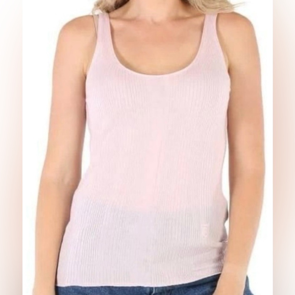 Burberry Pale Pink Ribbed Scoop Tank Top - Picture 1 of 7